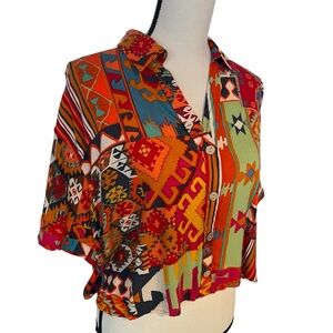 Christian Siriano Colorful Geometric Tribal Print Women's Top